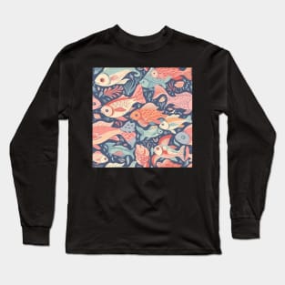 A Seamless Pattern of Adorable Pastel Fish Long Sleeve T-Shirt